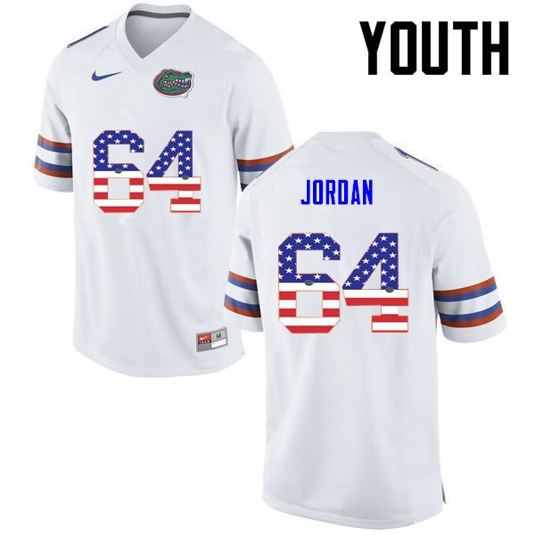 NCAA Florida Gators Tyler Jordan Youth #64 USA Flag Fashion Nike White Stitched Authentic College Football Jersey PSQ5764VA